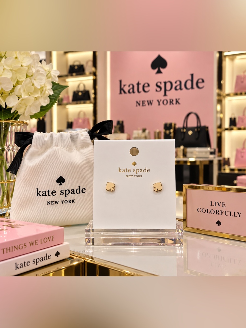 Kate Spade Gold Spade Earrings & Dust Bag